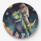 Assiettes En Carton Un astronaute sur Dino dans l'espace (Devant)