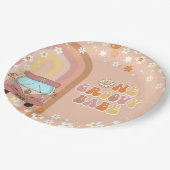 Assiettes En Carton Un Babe Retro Super Arc-en-ciel 1er anniversaire (Angle)