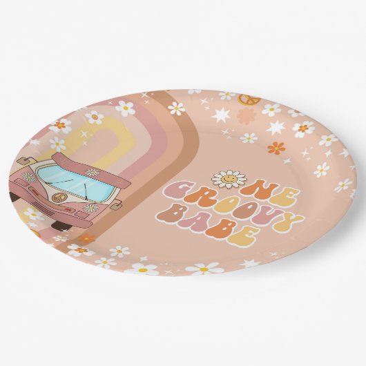 Assiettes En Carton Un Babe Retro Super Arc-en-ciel 1er anniversaire (Angle)