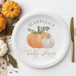 Assiettes En Carton Un Baby shower Automne Un Peu Citrouille<br><div class="desc">Célébrez l'arrivée de votre petit citrouille avec ces charmantes plaques de baby shower d'automne sans distinction de sexe. Parfait pour les couples qui veulent partager la joie de leur nouvel établissement avec leur famille et leurs amis. L'autocollant présente une aquarelle avec de la verdure et des feuilles d'automne, et de...</div>