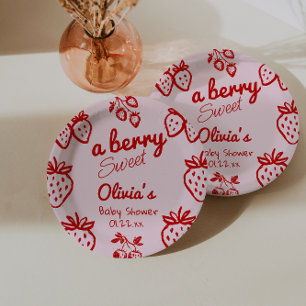 Assiettes En Carton Un Baby shower de fraises pâteuses rose Berry