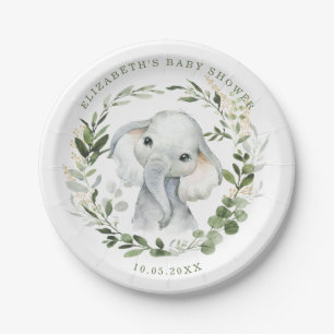 Assiettes En Carton Un Baby shower d'éléphant de la Jungle d'Or