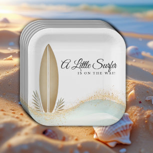 Assiettes En Carton Un Baby shower d'or minimaliste pour surfer