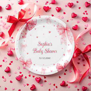 Assiettes En Carton Un Baby shower Rose Rouge Bow Un Peu Chéri