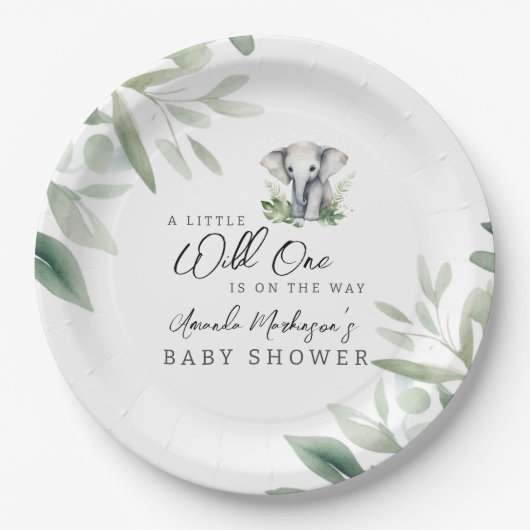 Assiettes En Carton Un Baby shower Un Peu Sauvage Un Éléphant Fête (Devant)