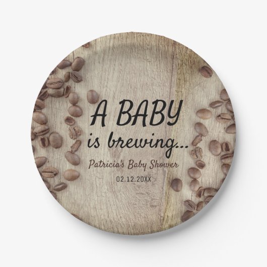 Assiettes En Carton Un bébé brasse un Baby shower de café rustique en  (Devant)