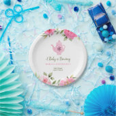 Assiettes En Carton Un bébé brasse un Baby shower de thé Rose à fleurs (Fête)