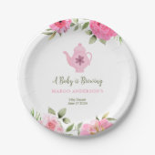 Assiettes En Carton Un bébé brasse un Baby shower de thé Rose à fleurs (Devant)
