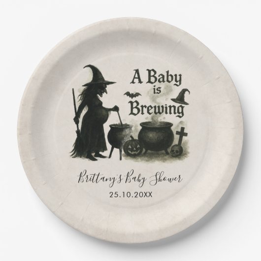 Assiettes En Carton Un bébé brasse un Baby shower d'Halloween (Devant)