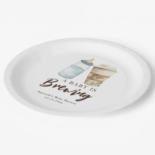 Assiettes En Carton Un bébé brasse une bouteille Baby shower café (Angle)