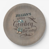 Assiettes En Carton Un bébé cow-boy est sur le Baby shower Way (Devant)