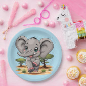 Assiettes En Carton Un bébé éléphant qui sonne heureux dans la savane (Fête)