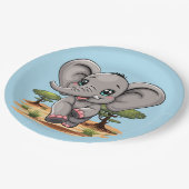 Assiettes En Carton Un bébé éléphant qui sonne heureux dans la savane (Angle)