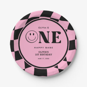 Assiettes En Carton Un Bébé heureux Happy Visage rose Fille 1er annive