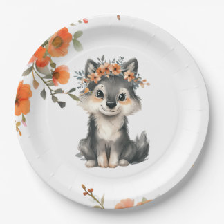 Assiettes En Carton Un bébé loup est en route - Plaques en papier