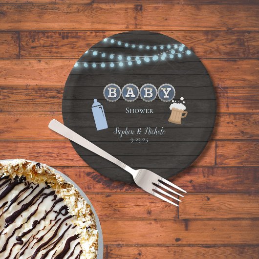 Assiettes En Carton Un bébé rustique brasse du Baby shower bleu