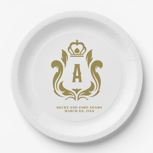 Assiettes En Carton Un blason doré initial A (Devant)