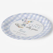 Assiettes En Carton Un bleu d'oie soyeux En vichy ballons Anniversaire (Angle)