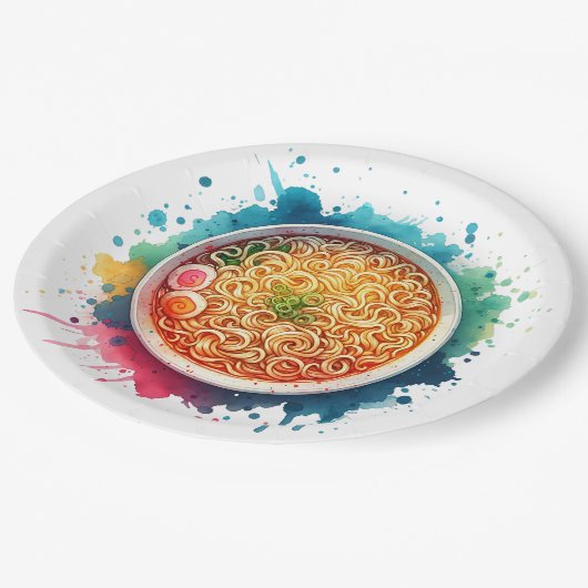 Assiettes En Carton Un bol de nouilles Ramen (Angle)