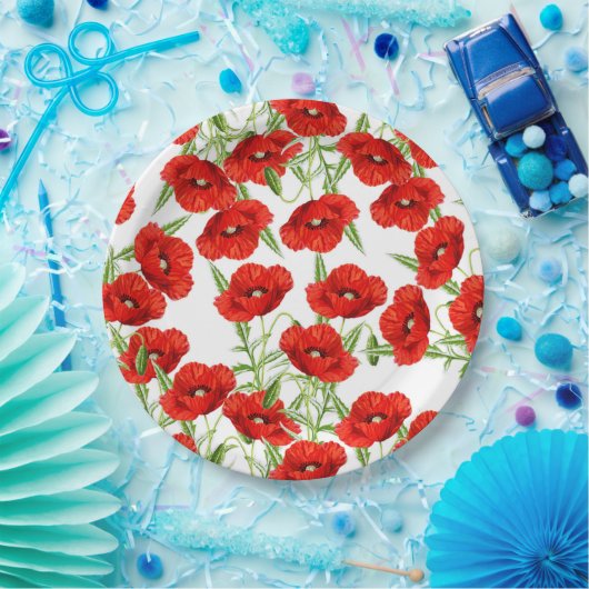 Assiettes En Carton Un bon nombre de pavots rouges (Fête)