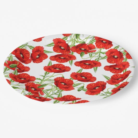 Assiettes En Carton Un bon nombre de pavots rouges (Angle)