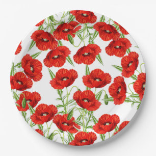 Assiettes En Carton Un bon nombre de pavots rouges