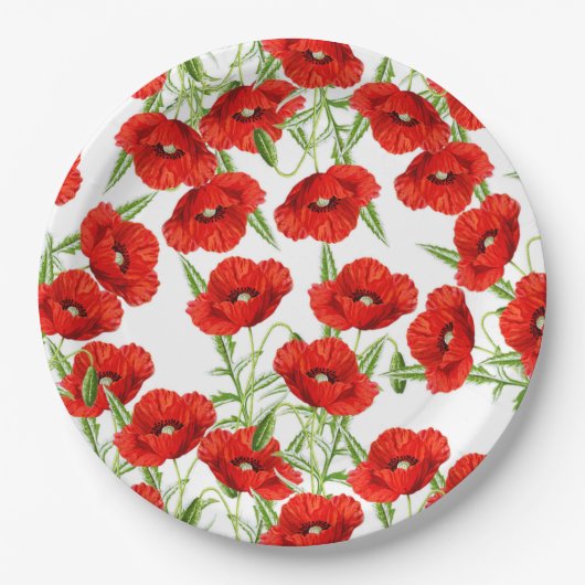 Assiettes En Carton Un bon nombre de pavots rouges (Devant)