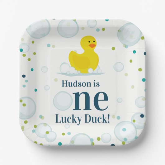 Assiettes En Carton Un Canard chanceux Première fête d'anniversaire (Recto)
