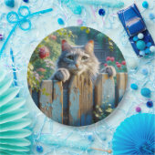 Assiettes En Carton Un chat qui regarde au-dessus d'une clôture (Fête)