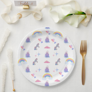 Assiettes En Carton Un château Whimsical, conte de fées et une plaque 