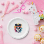 Assiettes En Carton Un chien mignon Bordure Collie [RB#10009] (Fête)
