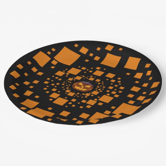 Assiettes En Carton Un citrouille maléfique noir orange flotte carré H (Angle)
