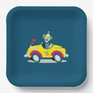 Assiettes En Carton Un clown conduisant une voiture