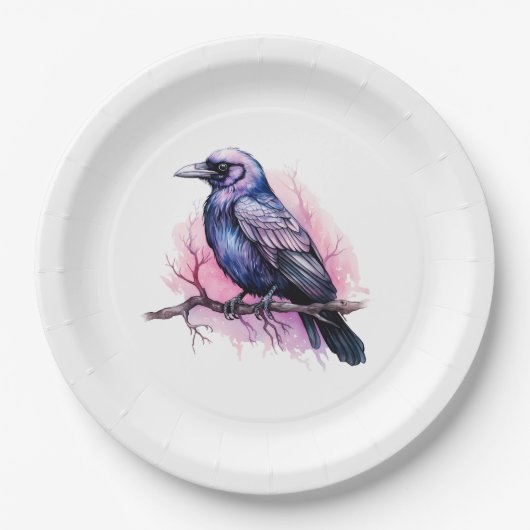 Assiettes En Carton Un Corbeau noir sur une branche (Devant)