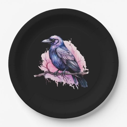 Assiettes En Carton Un Corbeau noir sur une branche (Devant)