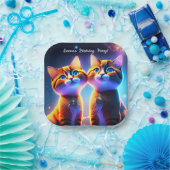 Assiettes En Carton Un couple de chats mignons sous le ciel étoilé - (Fête)