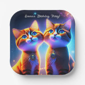 Assiettes En Carton Un couple de chats mignons sous le ciel étoilé - (Recto)