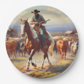 Assiettes En Carton Un cow-boy à cheval à peinture (Devant)