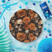 Assiettes En Carton Un crâne et une série Rose 9 (Fête)