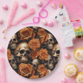 Assiettes En Carton Un crâne et une série Rose 9 (Fête)