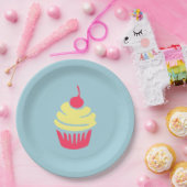 Assiettes En Carton Un cupcake de rose et de jaune avec Cherry On Top (Fête)
