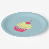 Assiettes En Carton Un cupcake de rose et de jaune avec Cherry On Top (Angle)