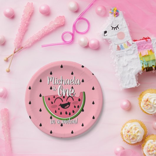 Assiettes En Carton Un dans un Melon Watermelon mignon rose premier an (Fête)
