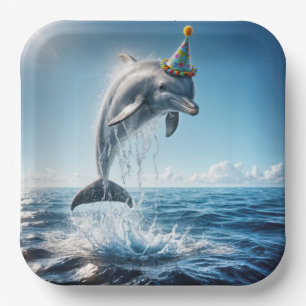 Assiettes En Carton Un dauphin d'anniversaire qui sort de l'eau