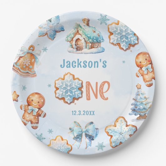 Assiettes En Carton Un doux Cookie Boy Noël 1 anniversaire (Devant)