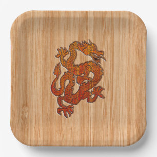Assiettes En Carton Un dragon de Crimson sur Bambou comme