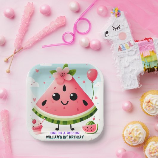Assiettes En Carton un été rose dans un melon premier 1er anniversaire (Fête)