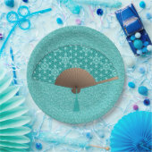 Assiettes En Carton Un fan japonais à Asanoha motif, Turquoise (Fête)