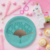 Assiettes En Carton Un fan japonais à Asanoha motif, Turquoise (Fête)