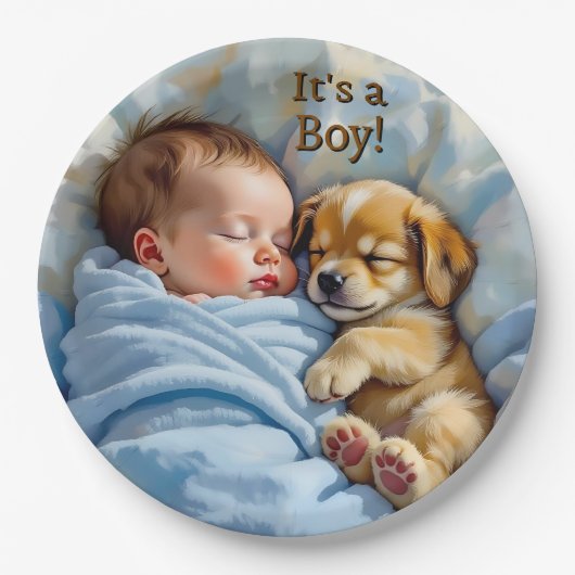 Assiettes En Carton Un garçon | Baby shower (Devant)